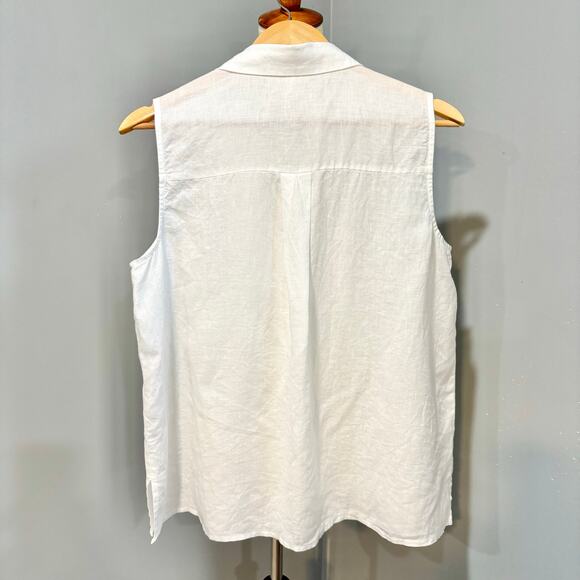 Eileen Fisher Organic Handkerchief Linen Sleeveless Button Down Shirt White, M - Picture 2 of 4